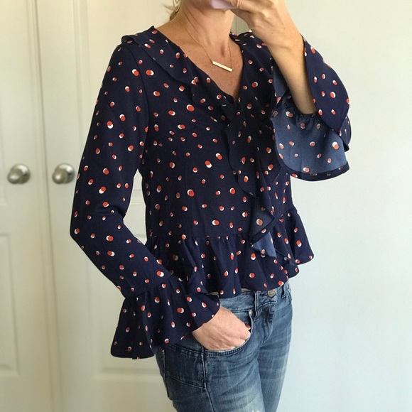 Navy Ruffle Front Top - Picture 3 of 5